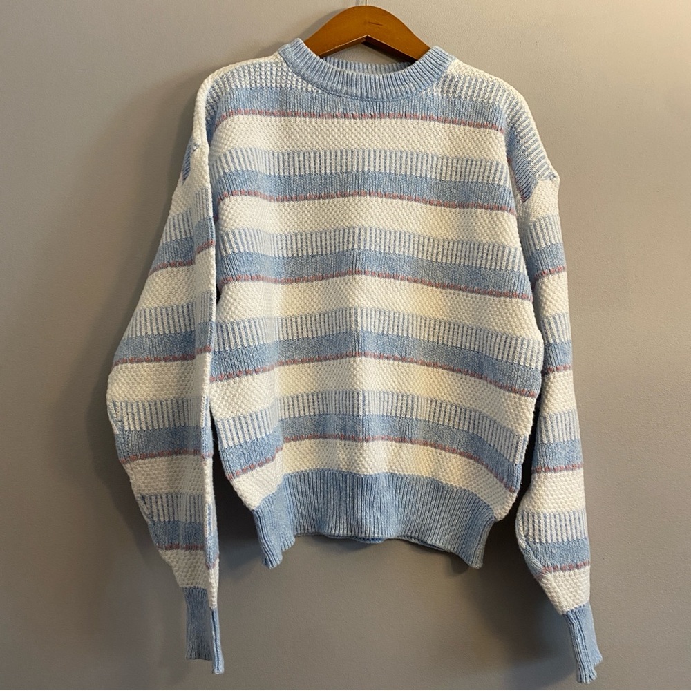 Private Club 100% Cotton Striped Chunky Knit Sweater